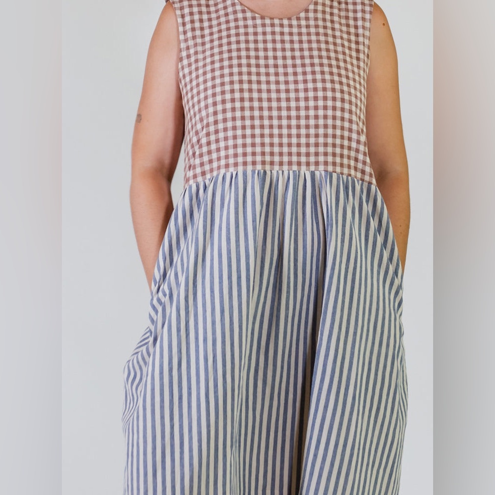 Mata Traders Lilah Gingham Striped Mixed Dress - Picture 6 of 12